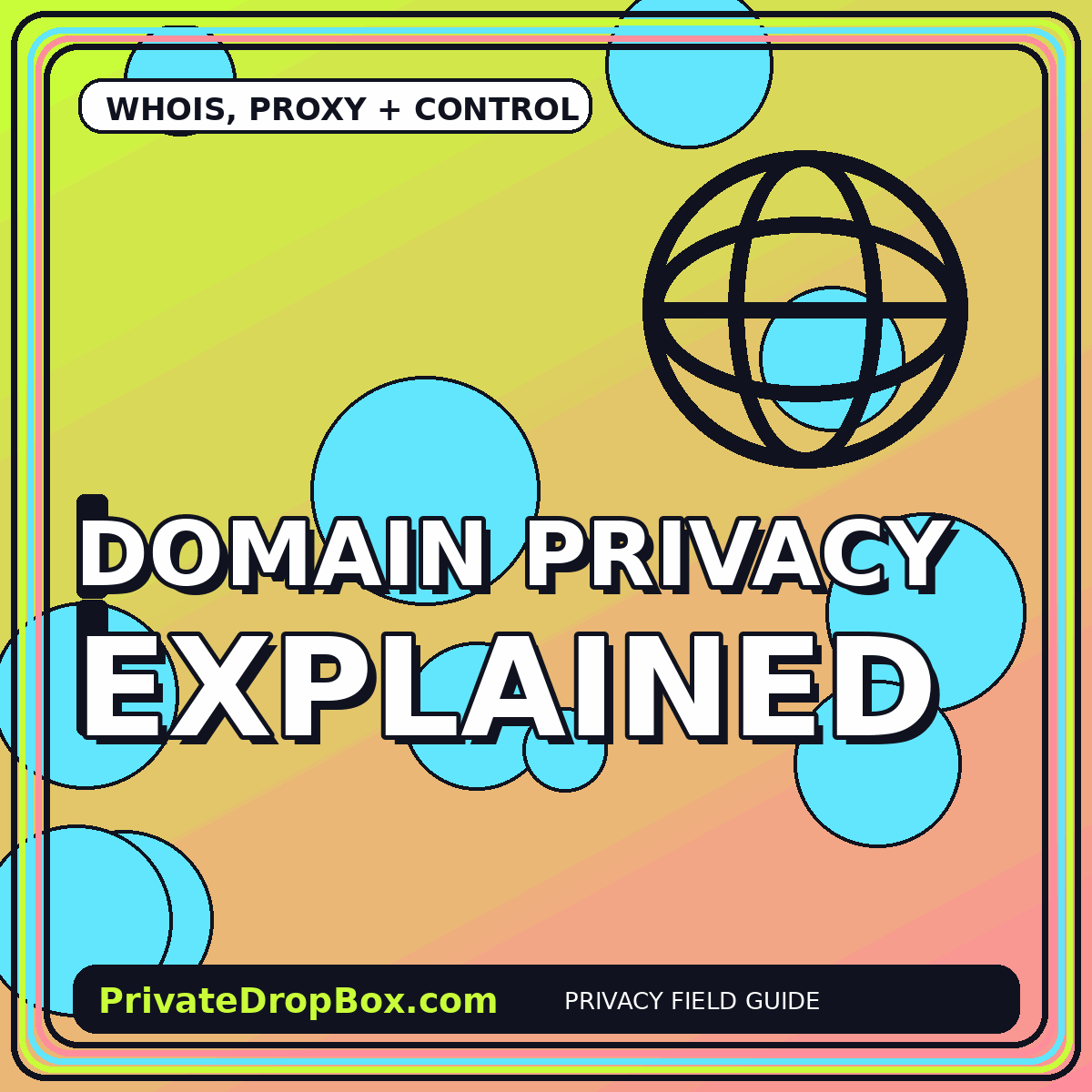 Domain Privacy, WHOIS, and Proxy Registration Explained typography illustration